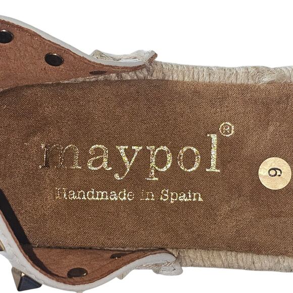 Maypol White Leather Wedge Espadrilles with Ankle Strap US 9/ EU 40 - Picture 7 of 9